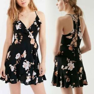 UO Kimchi Blue Floral Wrap Tie Back Dress